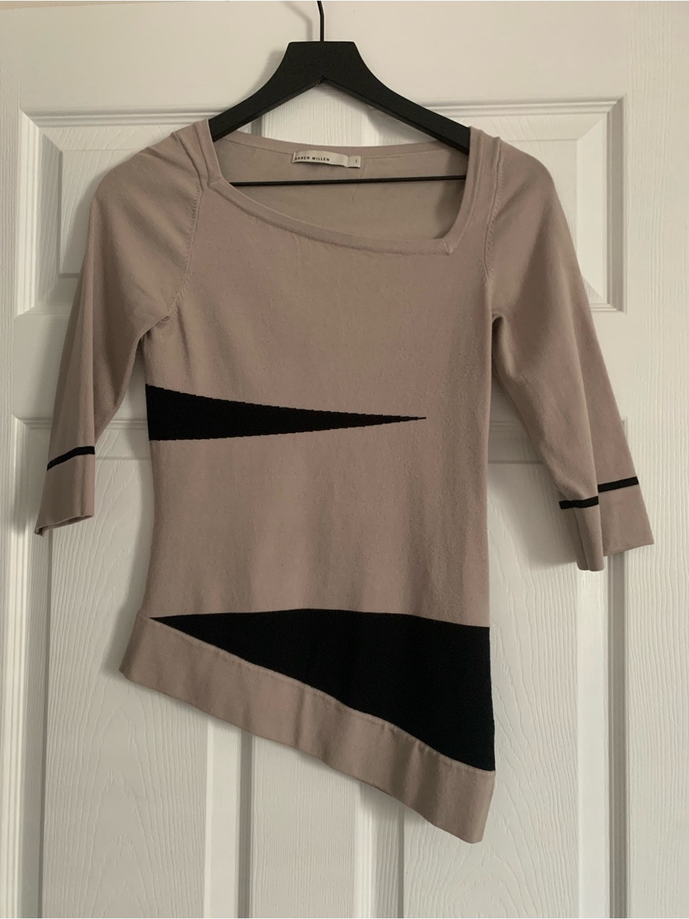 Karen Millen Taupe Asymmetric Top with Black Geometric Detail